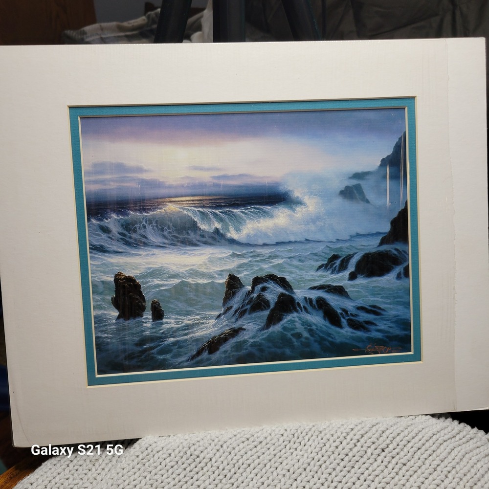 Robert Gonzalez Tabora Seascape Ocean Wave Matted Art Print 11x14 Sunset Coastal